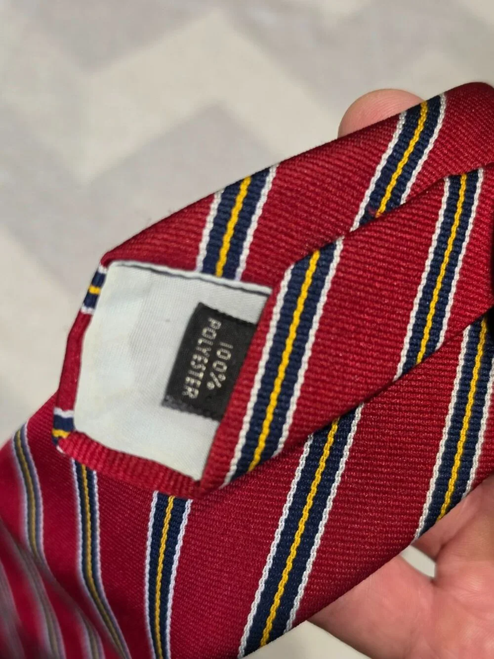 Michael Reed Designer Collection Red Striped Tie With Yellow & Navy Accents 100%